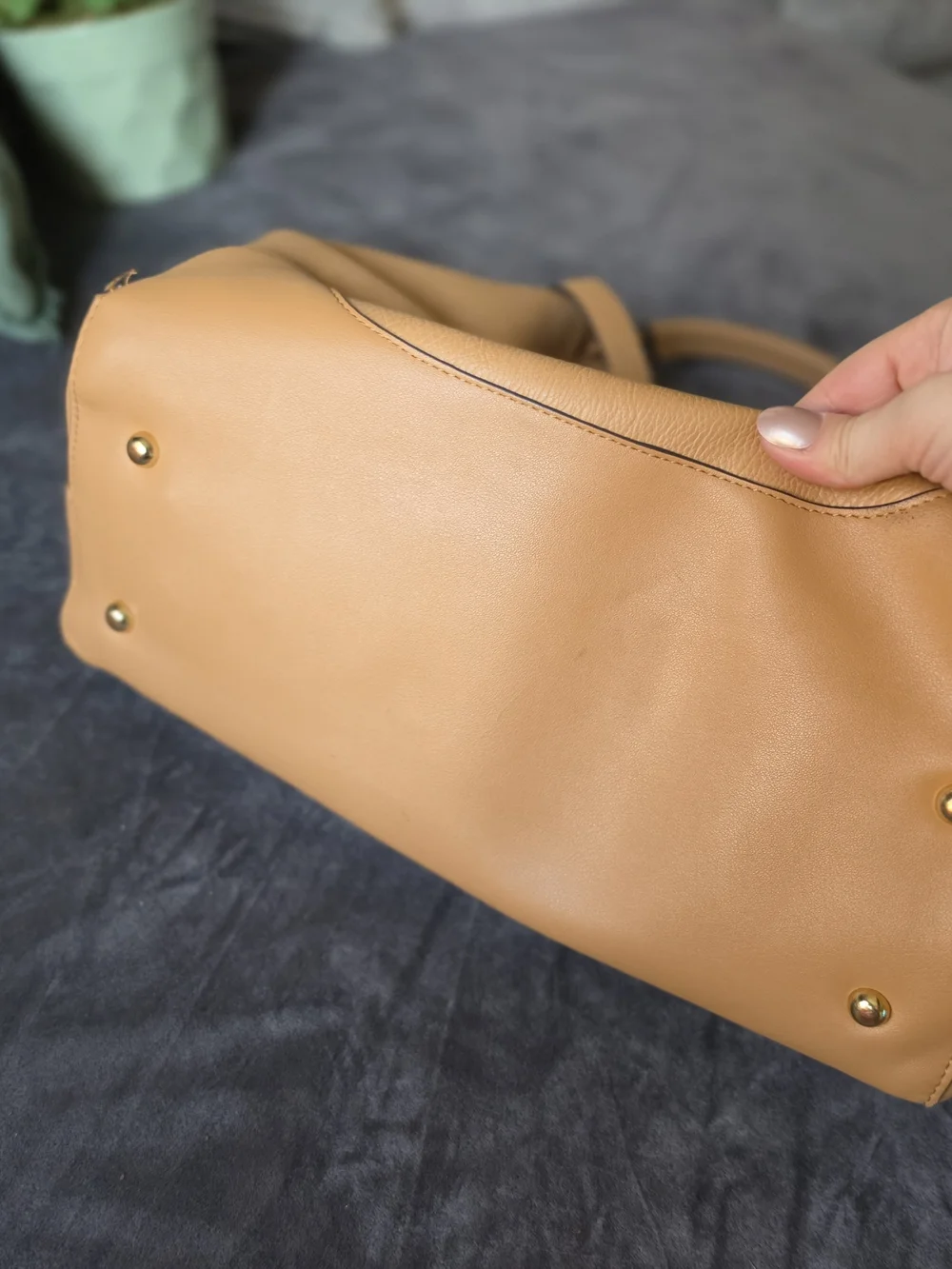 Sondra Roberts Camel Faux Tan Leather Tote with Top Handles